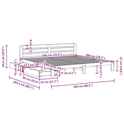 Bed Frame without Mattress 200x200 cm Solid Wood Pine
