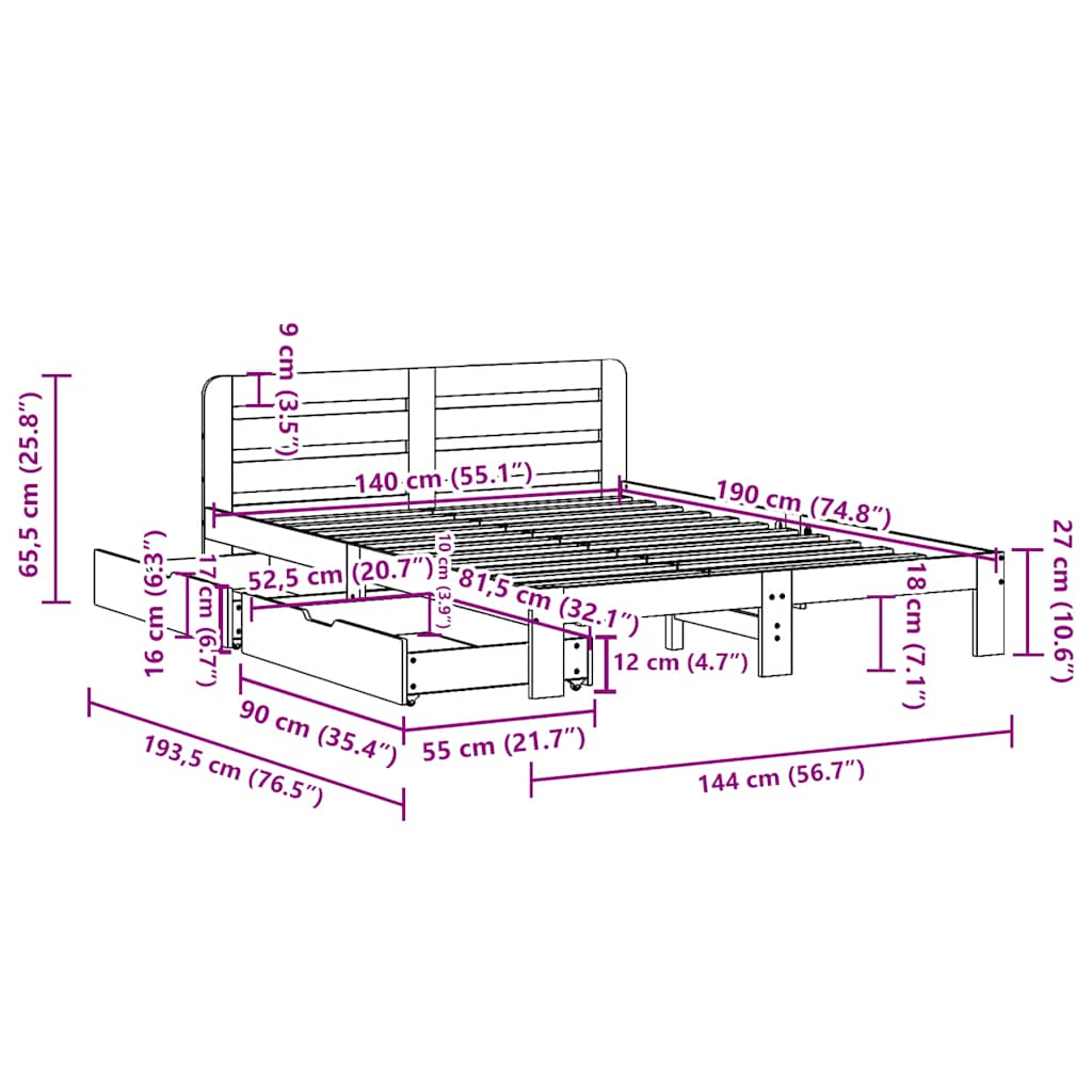 Bed Frame without Mattress White 140x190 cm Solid Wood Pine