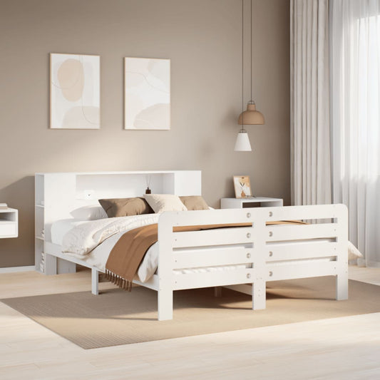 Bed Frame without Mattress White 150x200 cm King Size Solid Wood Pine