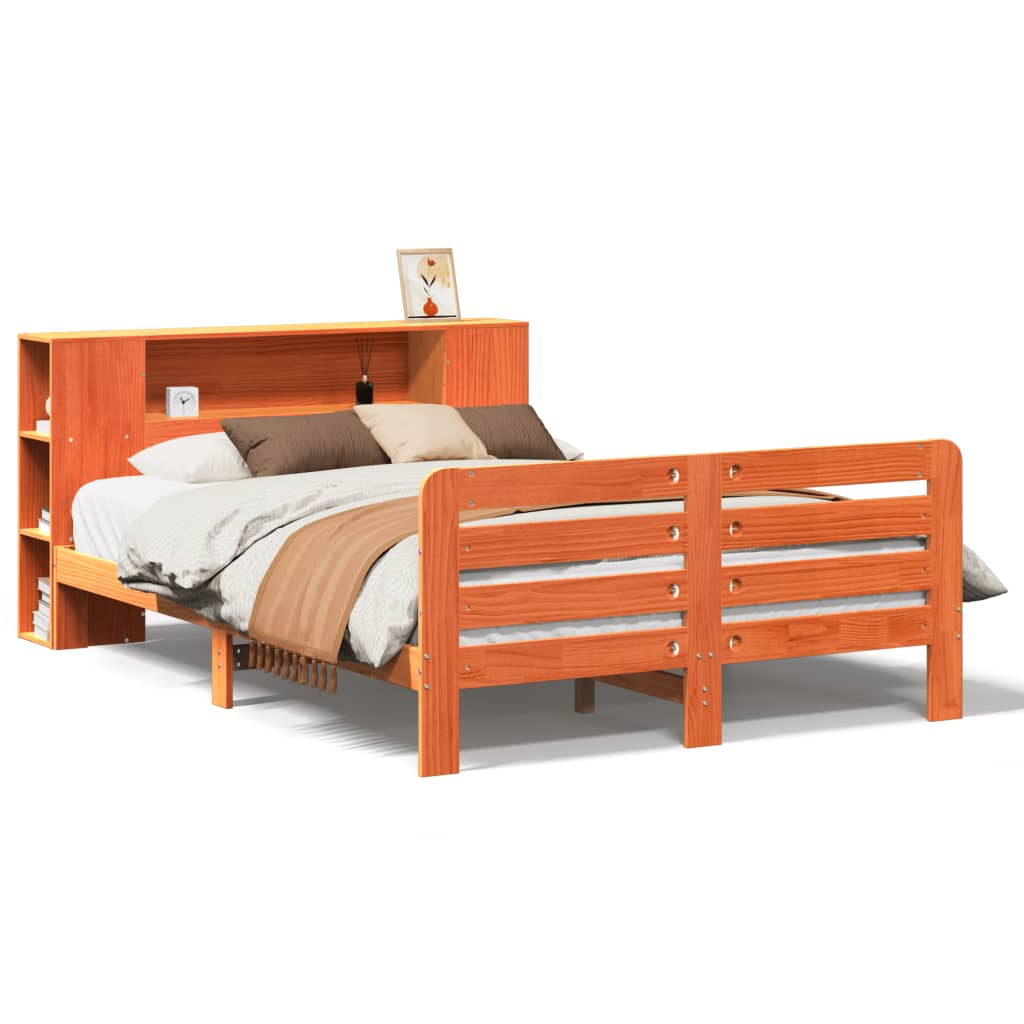 Bed Frame without Mattress Wax Brown 150x200 cm King Size Solid Wood Pine