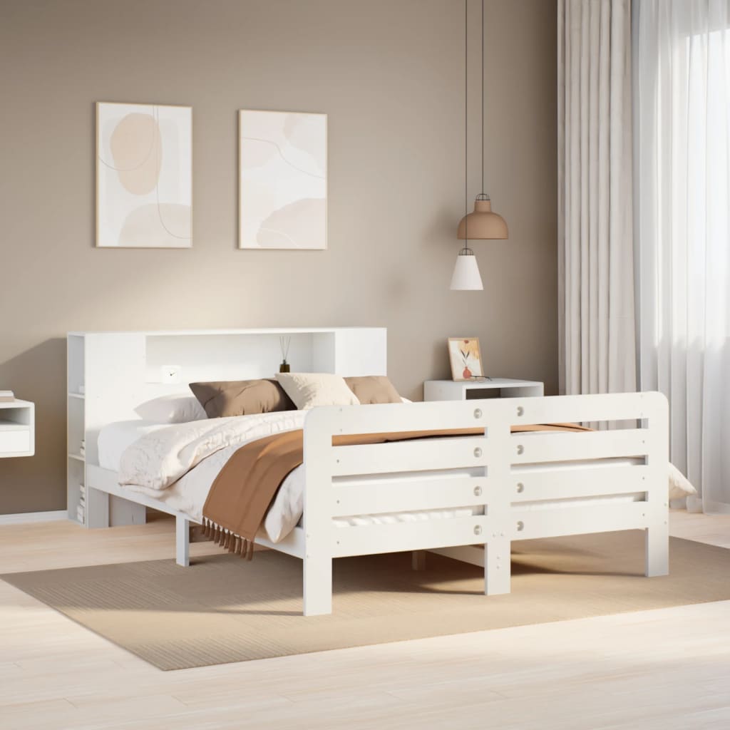 Bed Frame without Mattress White 135x190 cm Double Solid Wood Pine