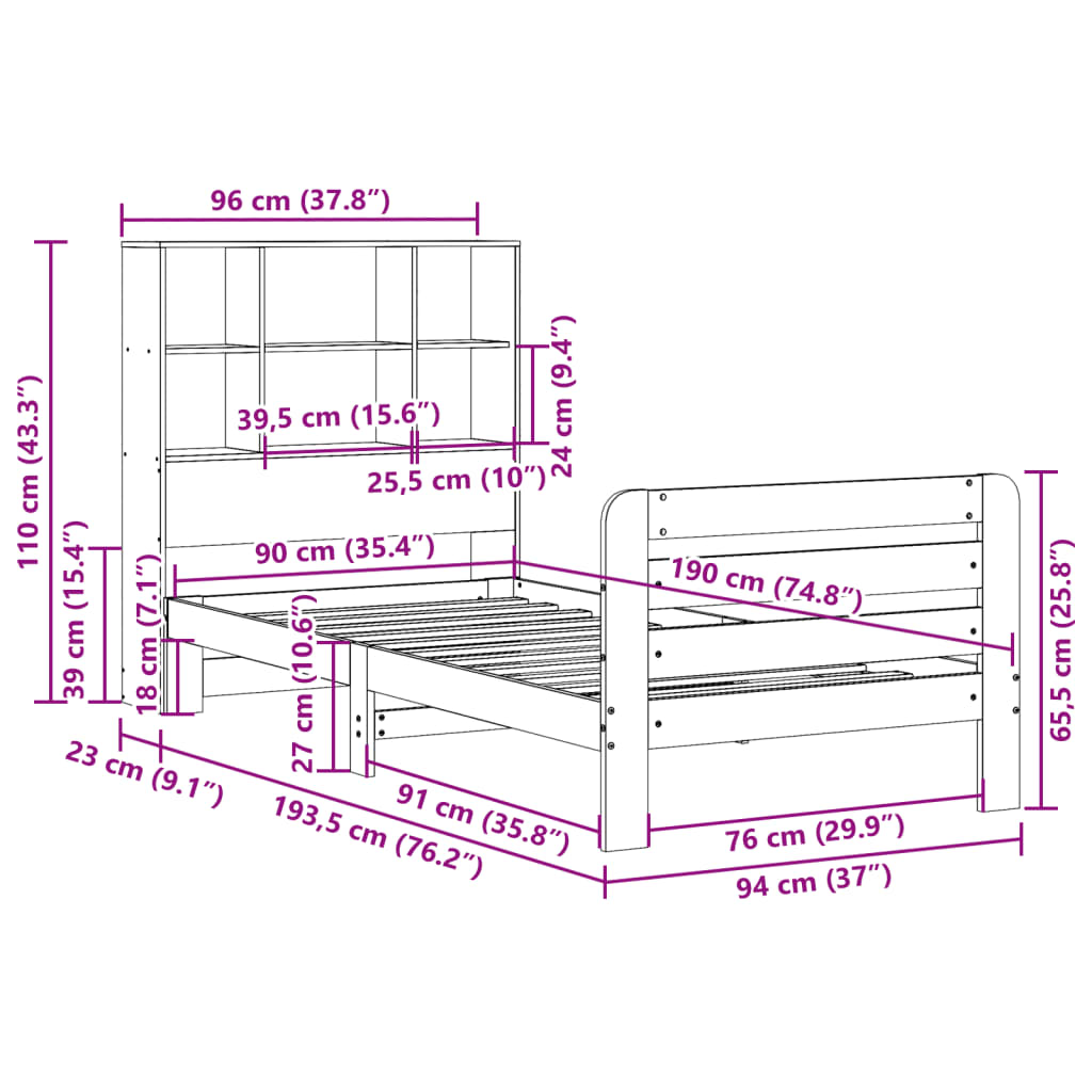Bed Frame without Mattress Wax Brown 90x190 cm Single Solid Wood Pine
