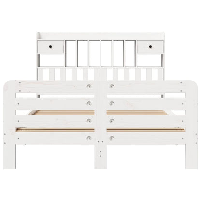 Bookcase Bed without Mattress White 150x200 cm King Size Solid Wood Pine