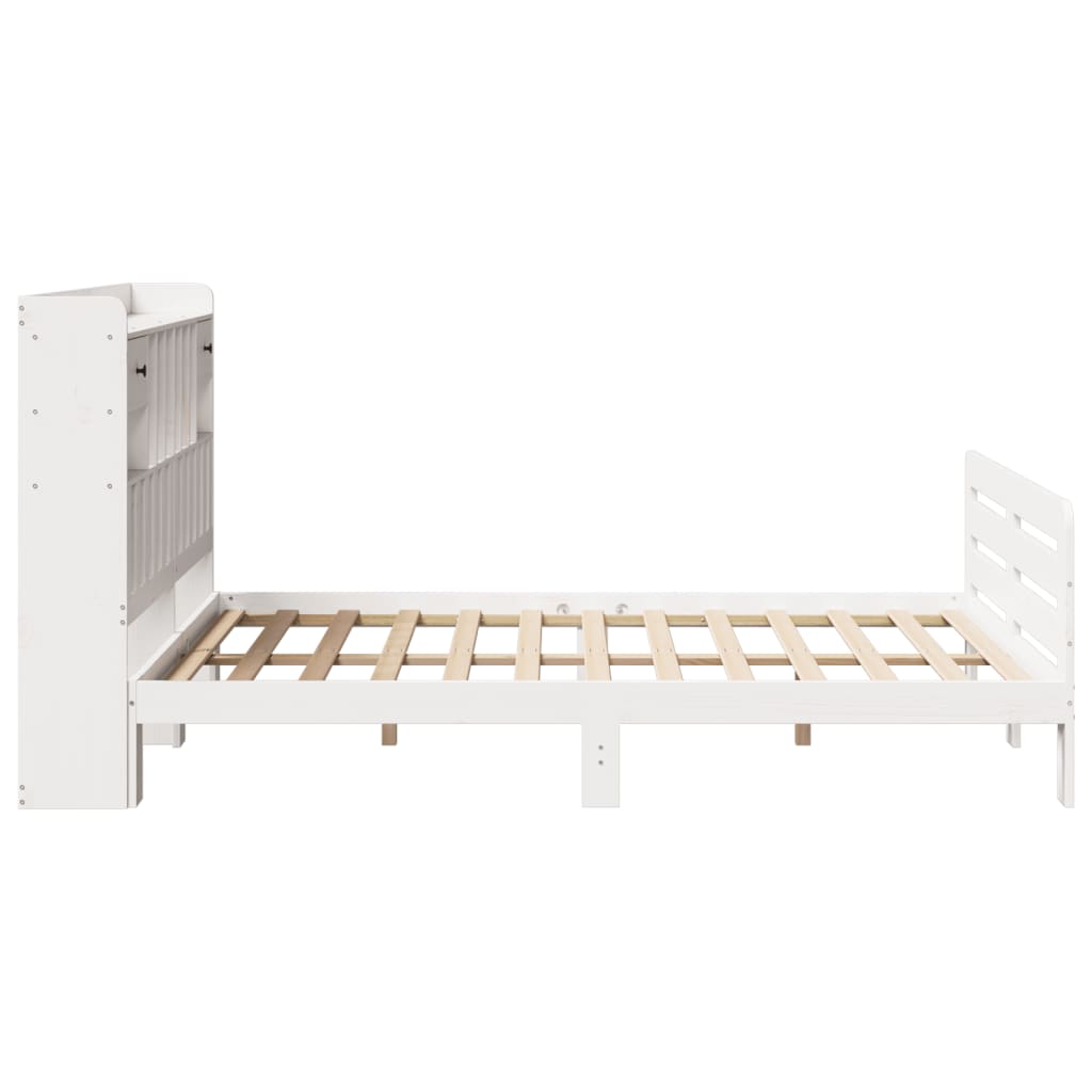 Bookcase Bed without Mattress White 150x200 cm King Size Solid Wood Pine