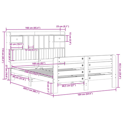 Bookcase Bed without Mattress 160x200 cm Solid Wood Pine