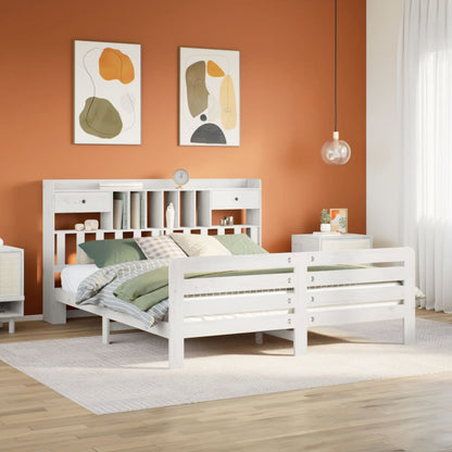 Bookcase Bed without Mattress White 180x200 cm Super King Solid Wood Pine
