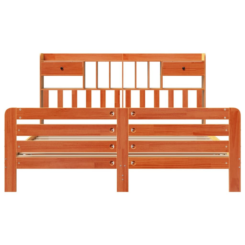 Bookcase Bed without Mattress Wax Brown 180x200 cm Super King Solid Wood Pine