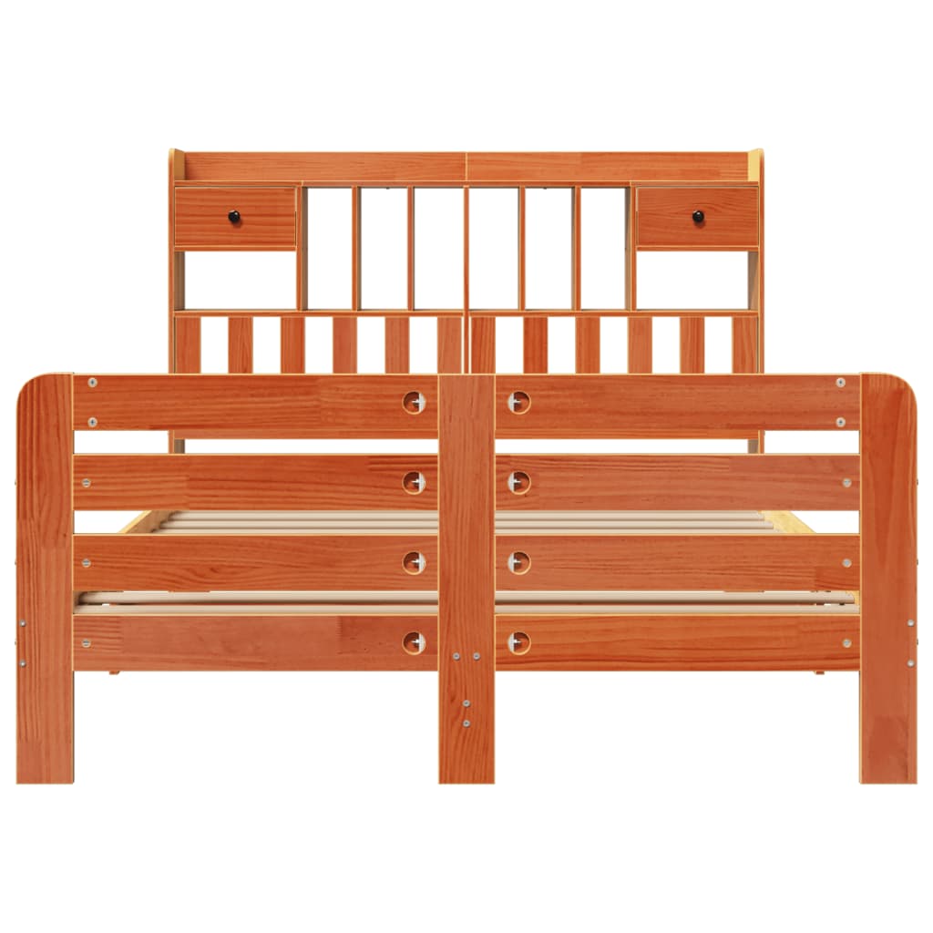 Bookcase Bed without Mattress Wax Brown 140x190 cm Solid Wood Pine