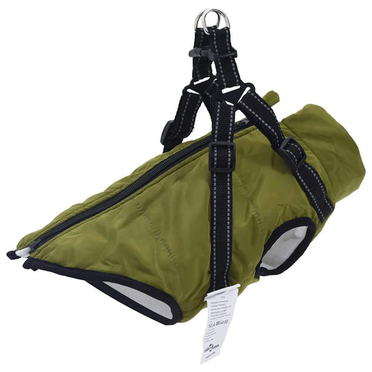 Dog Coat with Harness Waterproof Reflective Army Green M