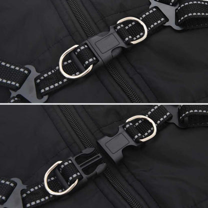Dog Coat with Harness Waterproof Reflective Black L