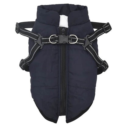 Dog Coat with Harness Waterproof Reflective Navy Blue L