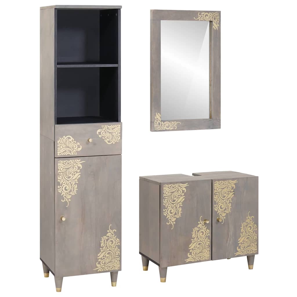 Bathroom Furniture Set with Drawer 3 pcs Grey 62 x 33 x 58 cm