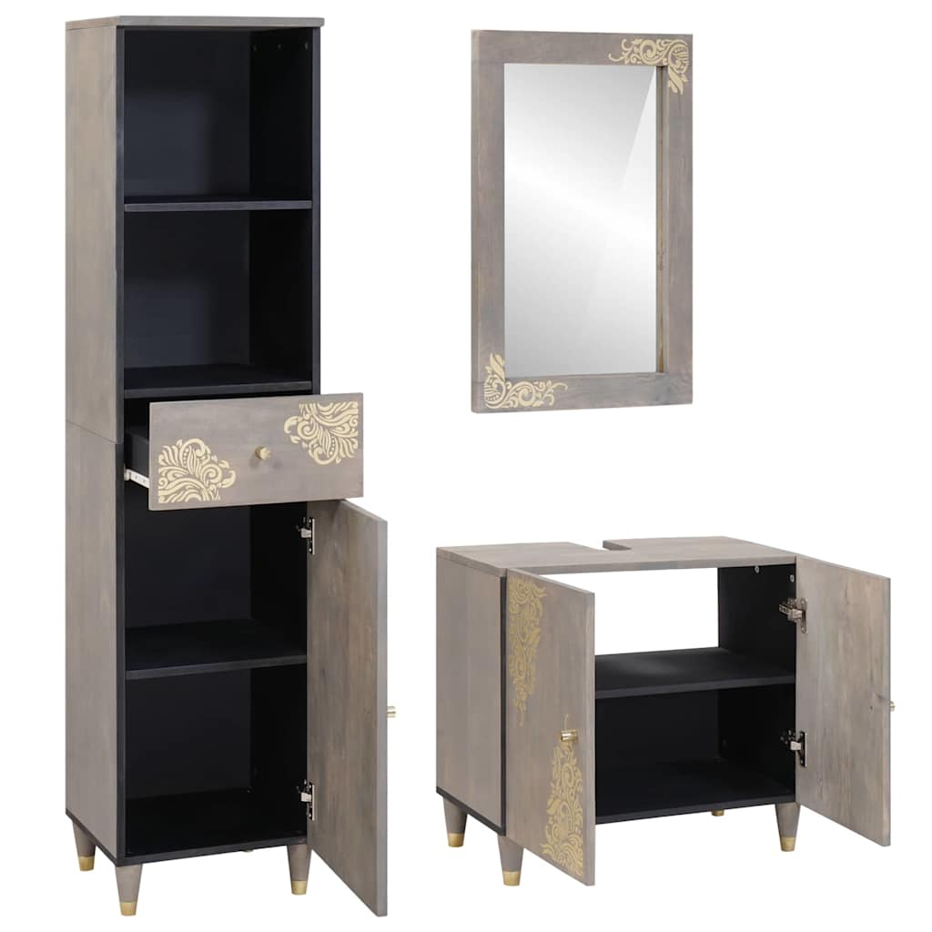 Bathroom Furniture Set with Drawer 3 pcs Grey 62 x 33 x 58 cm