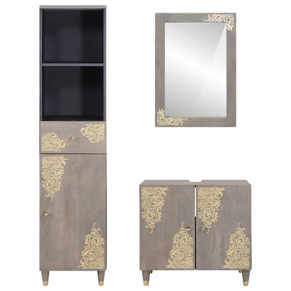 Bathroom Furniture Set with Drawer 3 pcs Grey 62 x 33 x 58 cm