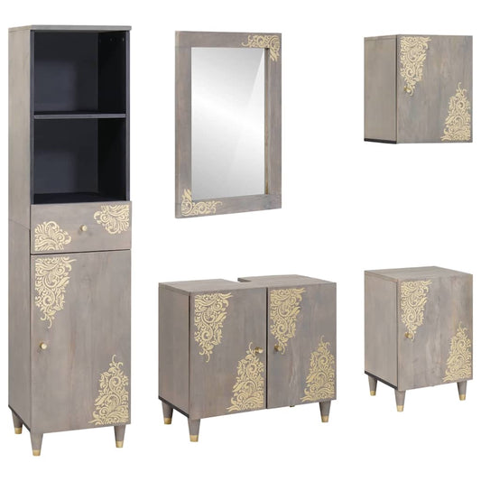 Bathroom Furniture Set with Drawer 5 pcs Grey 62 x 33 x 58 cm