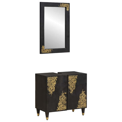 Bathroom Cabinet Set Wall-mounted 2 pcs Black Solid Mango Wood