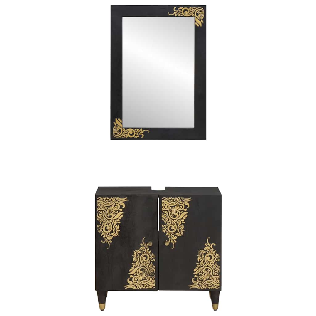 Bathroom Cabinet Set Wall-mounted 2 pcs Black Solid Mango Wood