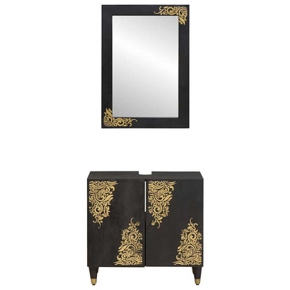 Bathroom Cabinet Set Wall-mounted 2 pcs Black Solid Mango Wood