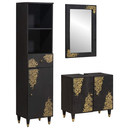 Bathroom Cabinet Set with Drawer 3 pcs Black Solid Mango Wood