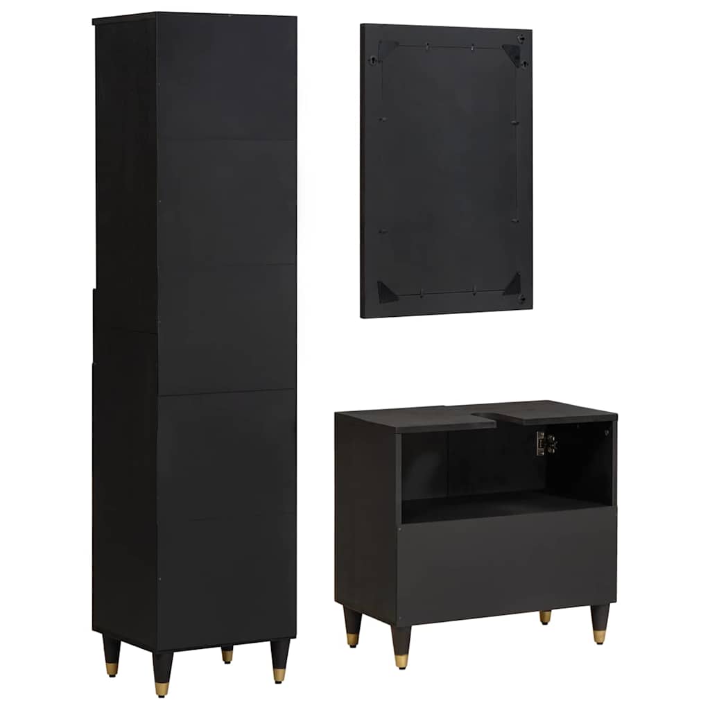 Bathroom Cabinet Set with Drawer 3 pcs Black Solid Mango Wood