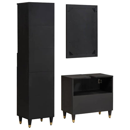 Bathroom Cabinet Set with Drawer 3 pcs Black Solid Mango Wood