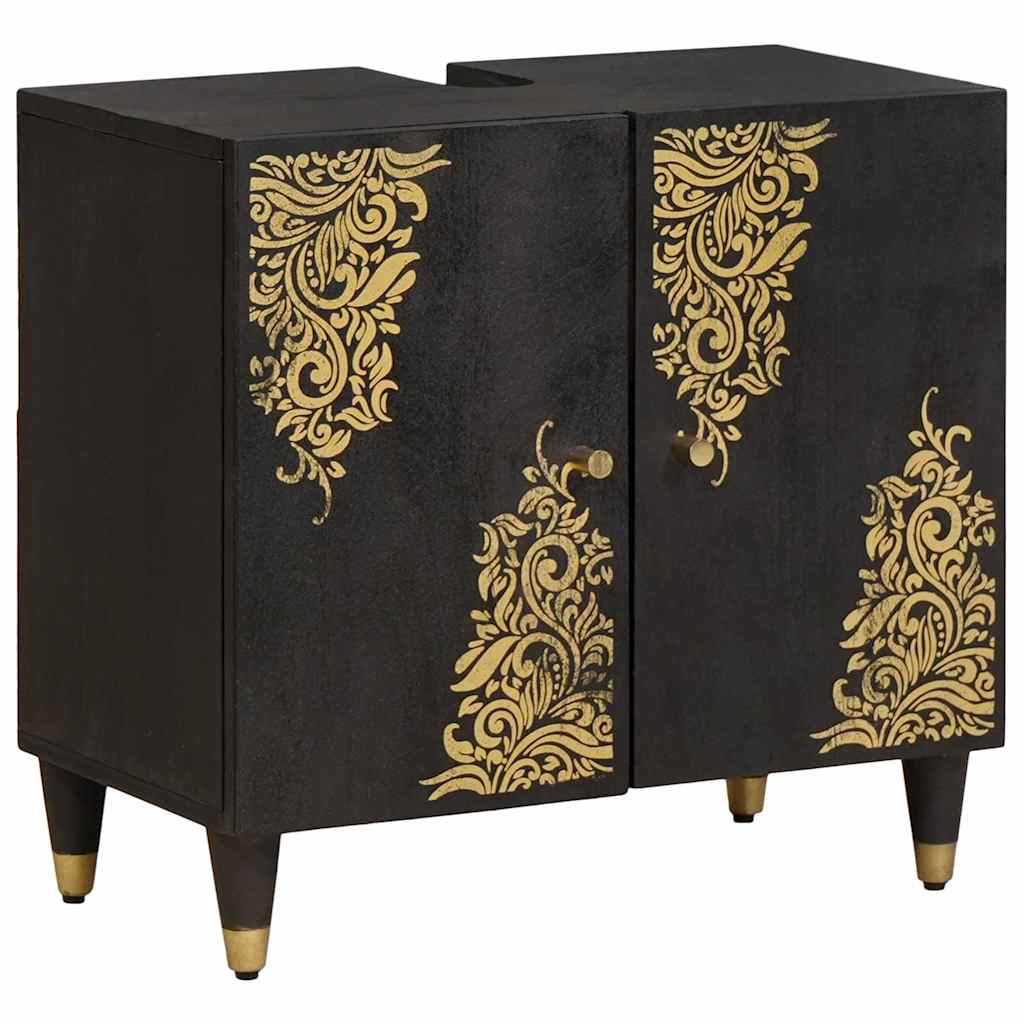 Bathroom Cabinet Set with Drawer 5 pcs Black Solid Mango Wood