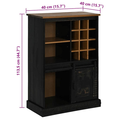 Wine Cabinet HALDEN with Wine Racks and Sliding Door Black Pine