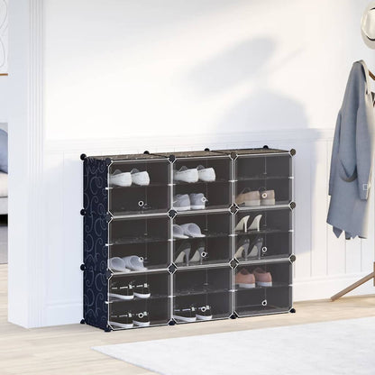 Storage Cube Organiser with 9 Cubes and Doors Black PP