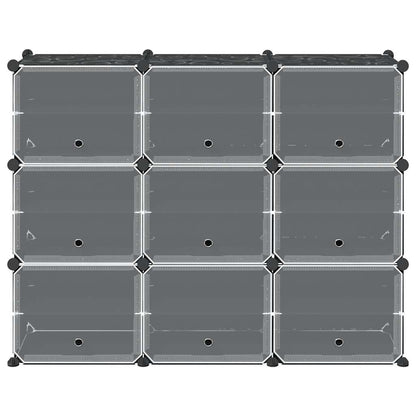 Storage Cube Organiser with 9 Cubes and Doors Black PP