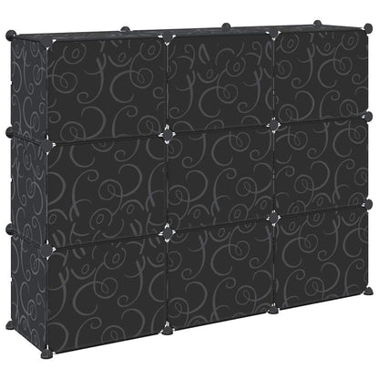 Storage Cube Organiser with 9 Cubes and Doors Black PP