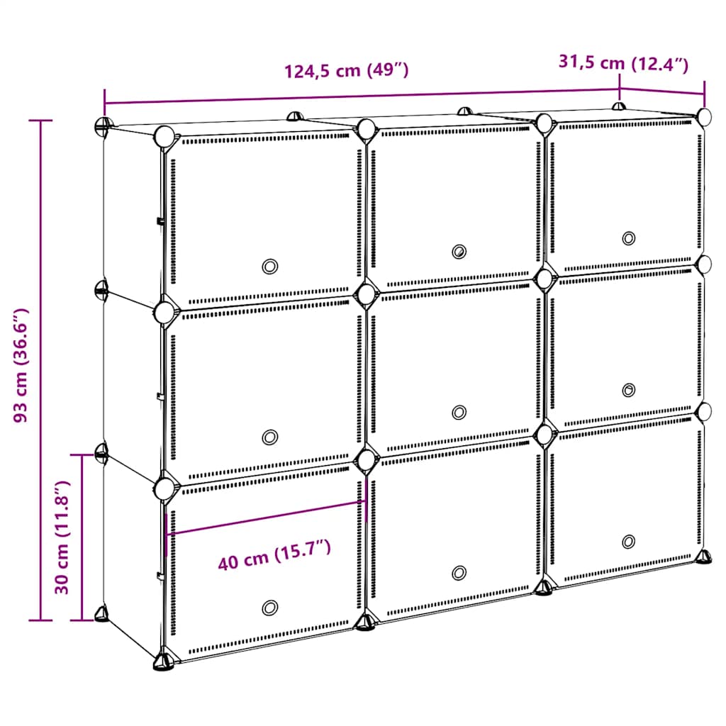 Storage Cube Organiser with 9 Cubes and Doors Black PP