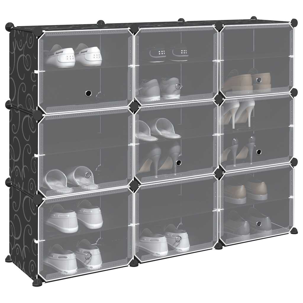 Storage Cube Organiser with 9 Cubes and Doors Black PP