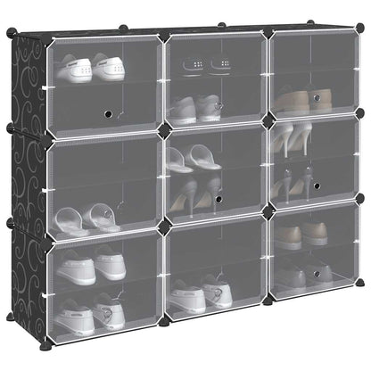 Storage Cube Organiser with 9 Cubes and Doors Black PP