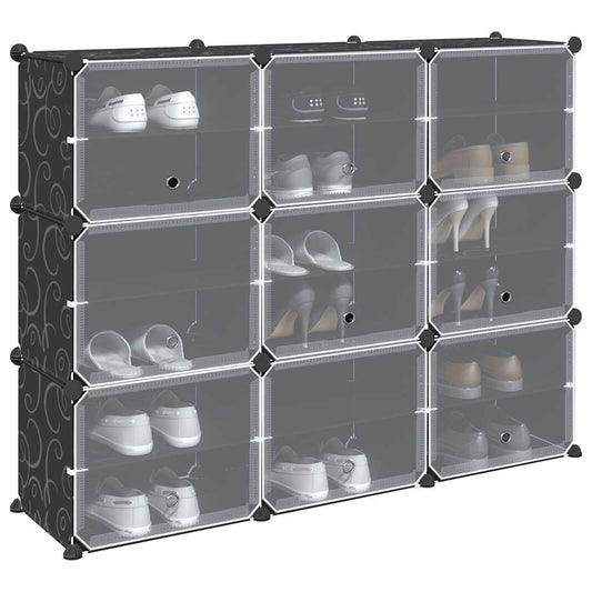 Storage Cube Organiser with 9 Cubes and Doors Black PP