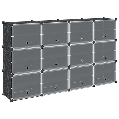 Storage Cube Organiser with 12 Cubes and Doors Black PP