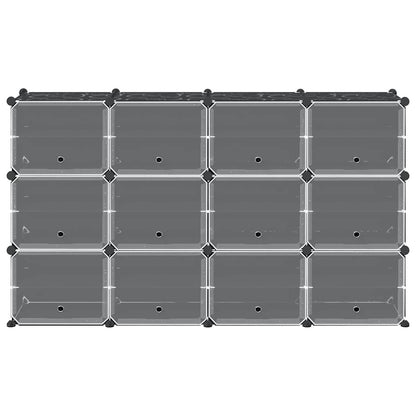 Storage Cube Organiser with 12 Cubes and Doors Black PP