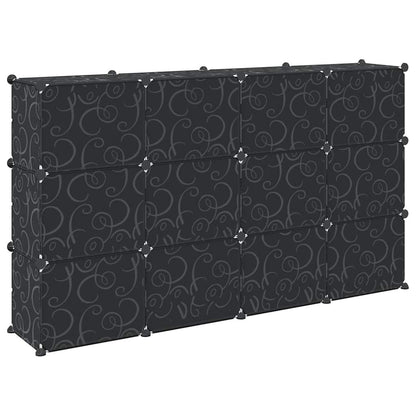 Storage Cube Organiser with 12 Cubes and Doors Black PP