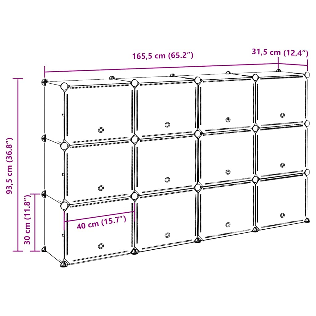 Storage Cube Organiser with 12 Cubes and Doors Black PP
