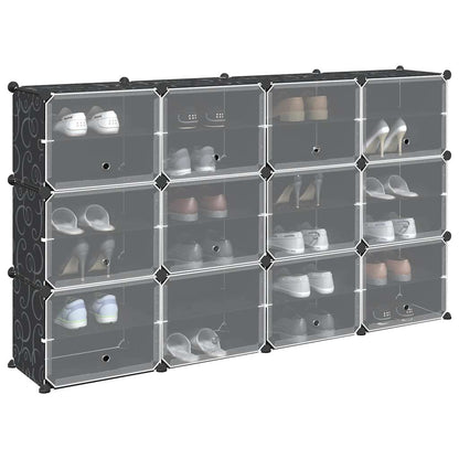 Storage Cube Organiser with 12 Cubes and Doors Black PP