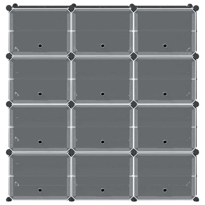 Storage Cube Organiser with 12 Cubes and Doors Black PP