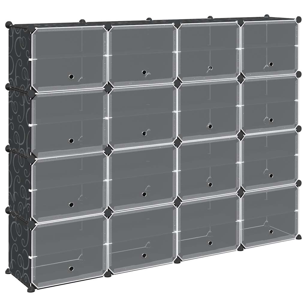 Storage Cube Organiser with 16 Cubes and Doors Black PP