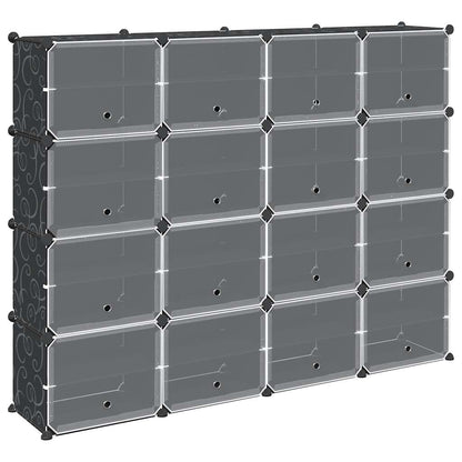 Storage Cube Organiser with 16 Cubes and Doors Black PP