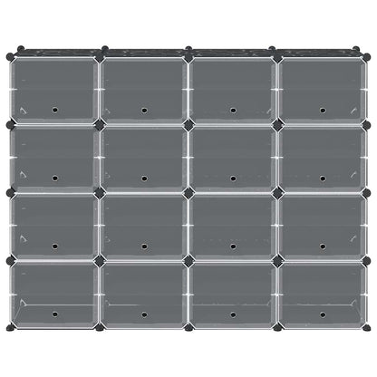 Storage Cube Organiser with 16 Cubes and Doors Black PP