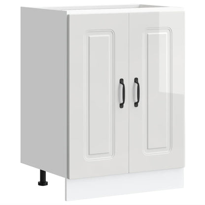 Sink Base Cabinet Kalmar High Gloss White 60x46x81.5 cm Engineered Wood