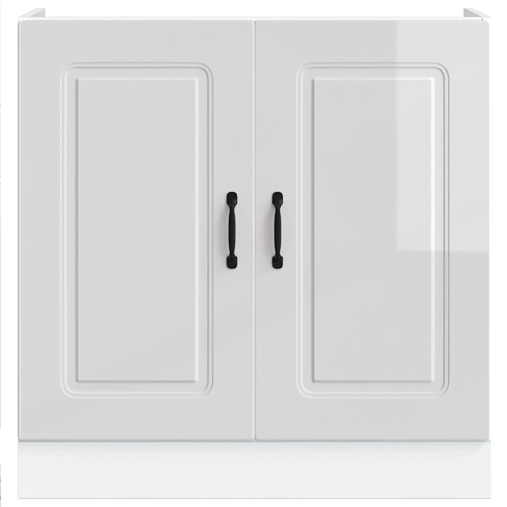 Sink Base Cabinet Kalmar High Gloss White 80x46x81.5 cm Engineered Wood
