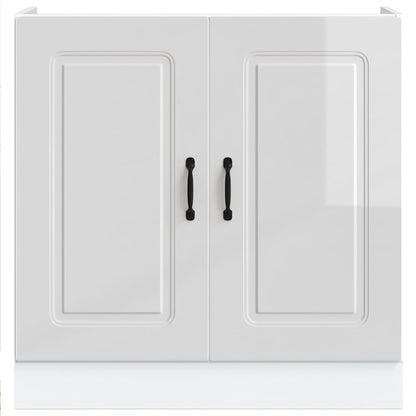 Sink Base Cabinet Kalmar High Gloss White 80x46x81.5 cm Engineered Wood