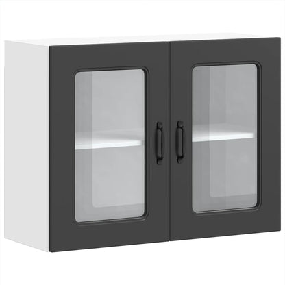 Kitchen Wall Cabinet with Glass Door Kalmar Black Engineered Wood