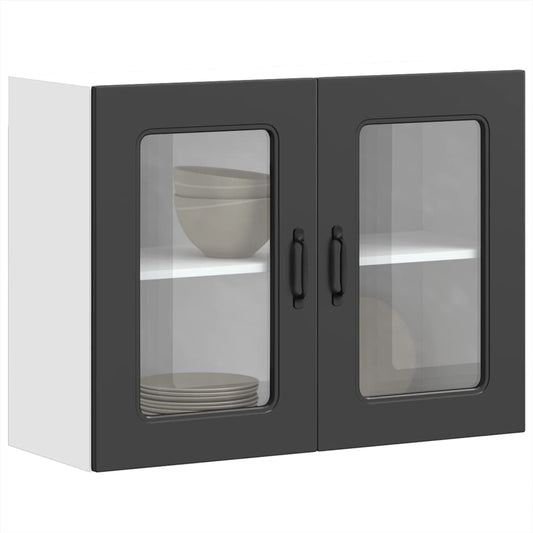 Kitchen Wall Cabinet with Glass Door Kalmar Black Engineered Wood