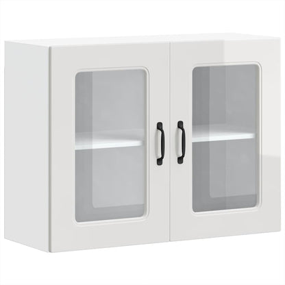 Kitchen Wall Cabinet with Glass Door Kalmar High Gloss White Engineered Wood