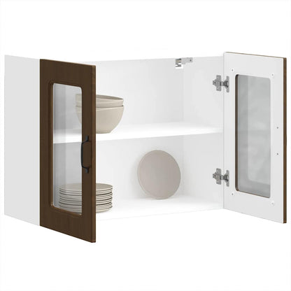Kitchen Wall Cabinet with Glass Door Kalmar Brown Oak Engineered Wood